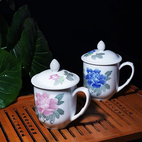 Taza de té de porcelana china, tazas de té pintadas a mano bajo vidrio, taza de café de doble pared, tazas de café con capa aislada, regalo para los