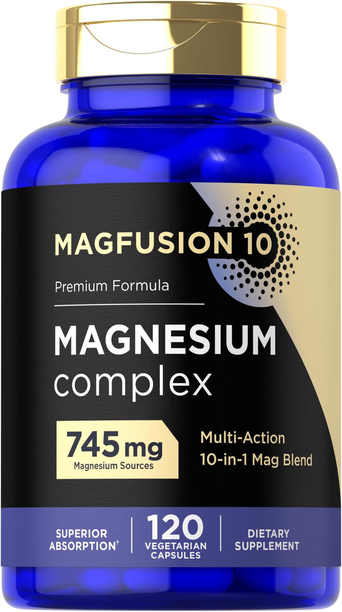 Magfusion-10 Magnesium Complex Supplement 745mg | 120 Capsules | 10 in 1 Blend | Vegetarian, Non-GMO, Gluten Free