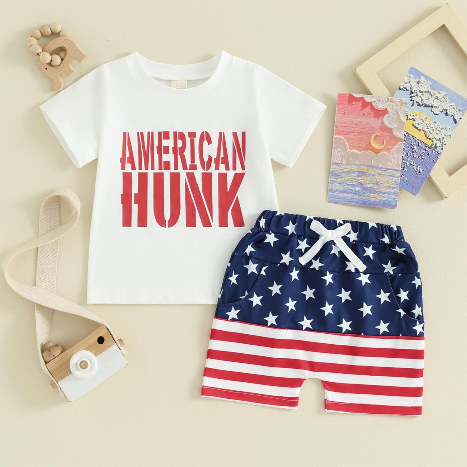 Rtnnsbbfcm 4th Of July Baby Boy Outfit USA Short Sleeve T Shirt Tops + Shorts Sets America Flag First Fourth July Clothes - Image 3
