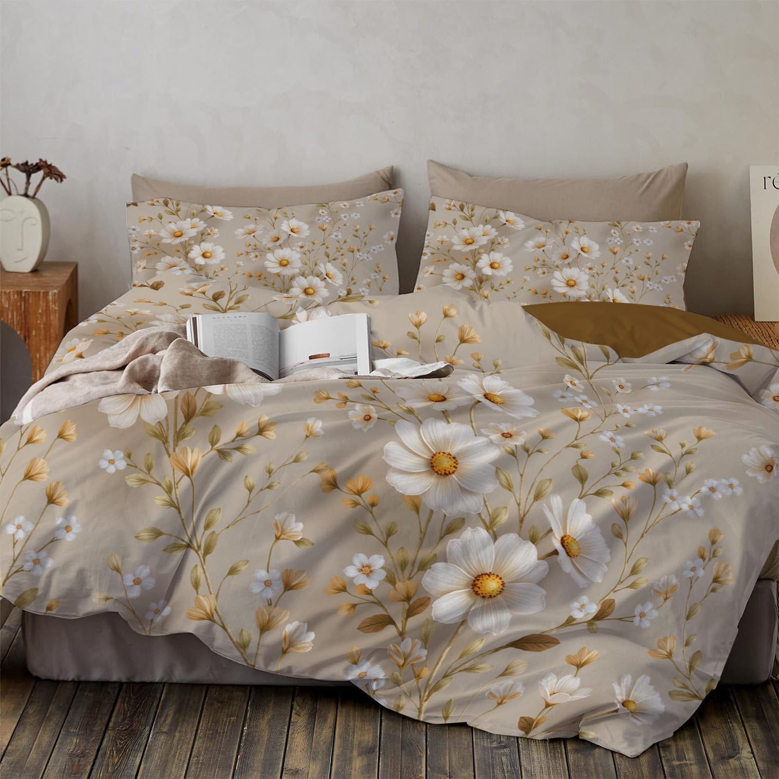 Housse de couette 140x200 hypoallergénique marguerite pour literie saine et douce