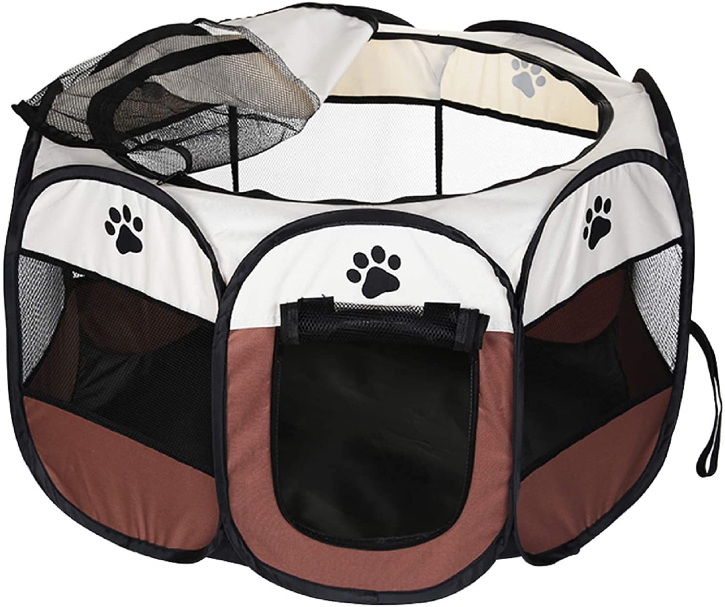 PET Portable Foldable Pet Dog Cat Playpen Crates Kennel/Premium 600D Oxford Cloth,Removable Zipper Top, Indoor and Outdoor Use (Brown)