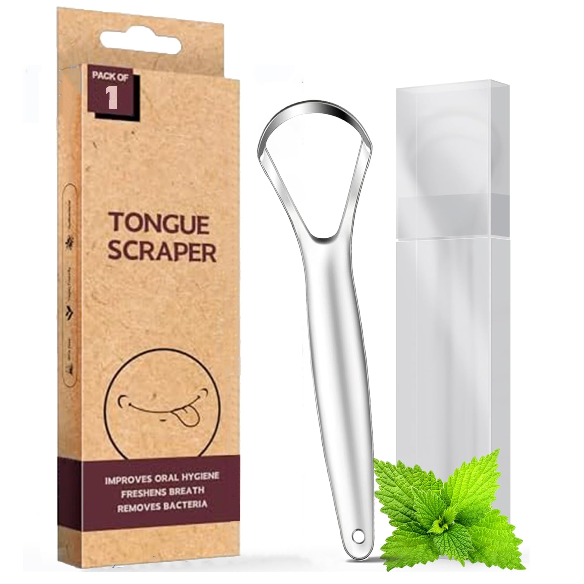 Kliffoo 1pcs Tongue Cleaner for Kids & Adults, Stainless Steel Tongue Scraper with Case for Bad Breath & Bacteria Removal, Taste Sense & Oral Health Care, Easy to Use, Silver (1Pcs Tongue Cleaner Steel)