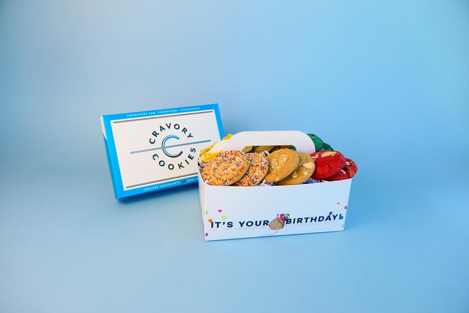 Cravory One Dozen Happy Birthday Occasion Box - Best Sellers Mix, Freshly Baked, 12 Cookies, 2.0 oz. Each - Assorted Flavors - Gourmet Dessert, Snack or Baked Goods - Great Gift Box - Individually Wrapped