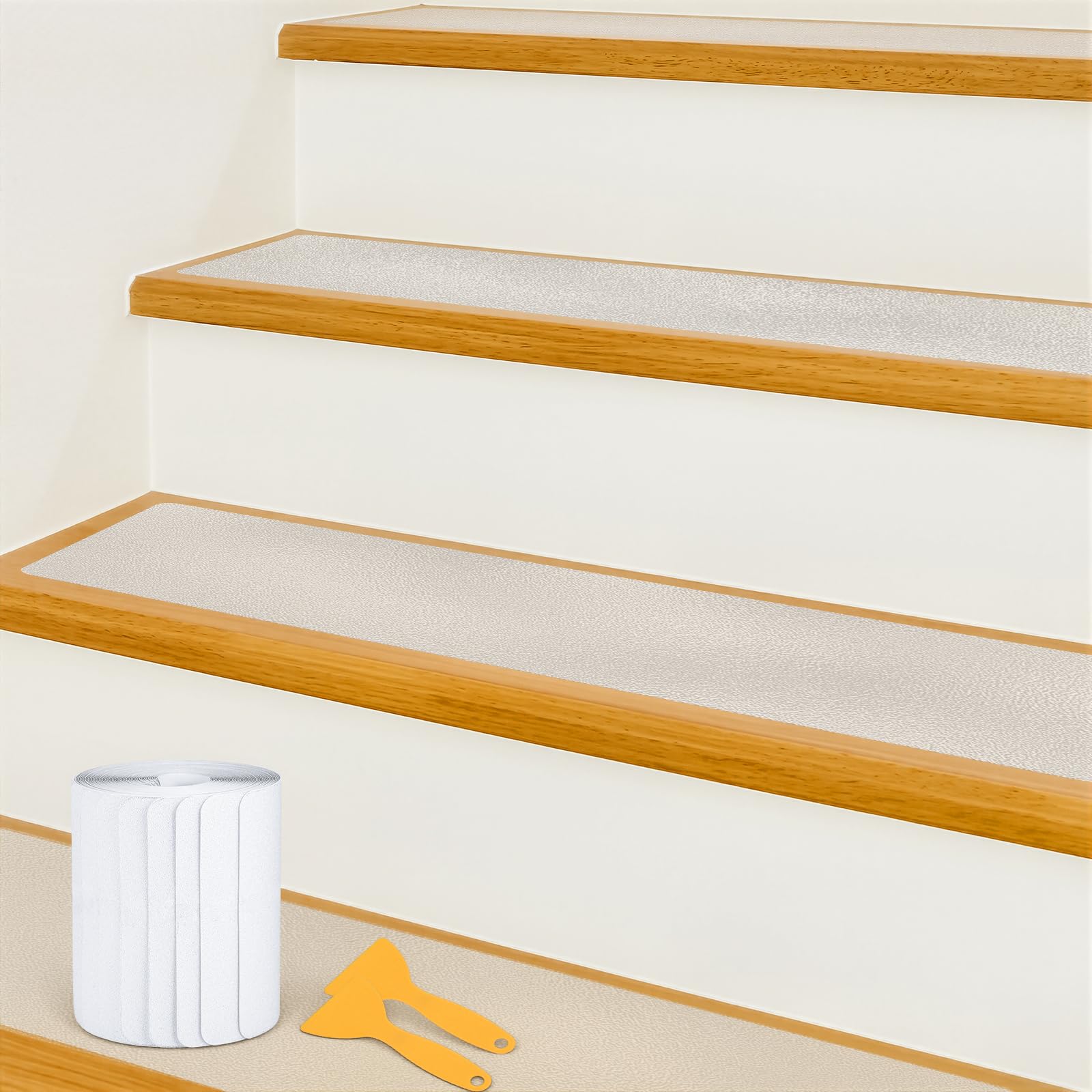 Antiscivolo Tappeti Strisce per Scale 15 x 80 cm, 15Pezzi Impermeabile Trasparenti Tappetini per Scale in Legno, Marmo e Pianerottoli, Autoadesivi e Facili da Tagliare