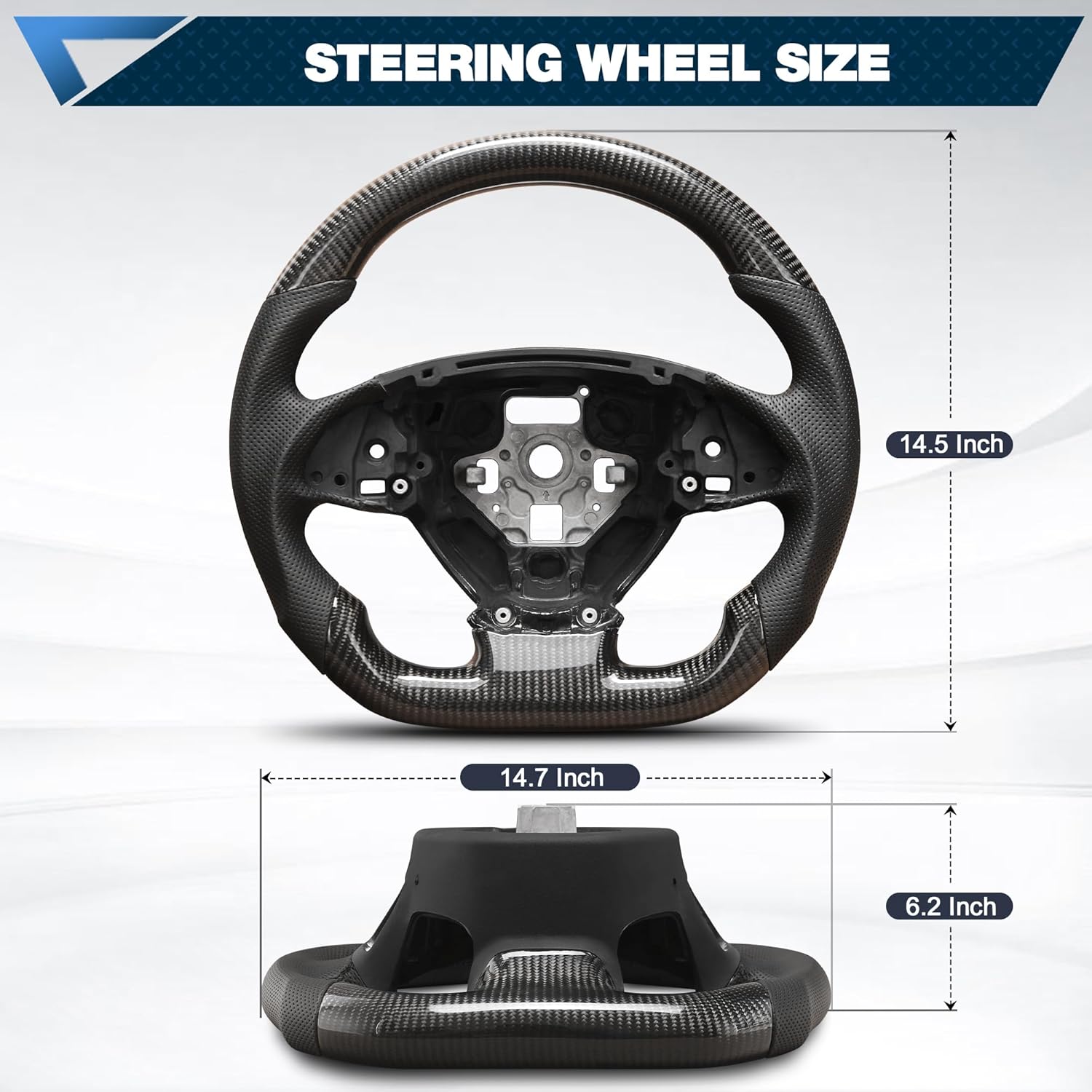 Carbon Fiber Steering Wheel Compatible for Chevrolet Corvette C7 2014-2019 Nappa Perforated Leather D-shaped Flat-bottom Steering Wheel Grip Hand-Stitched