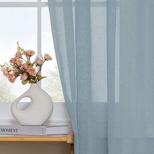 Miniatura 5 de Turquoize Elegant Linen - Cortinas de lino para puerta francesa, paneles de cortina de filtrado de luz, bolsillo para barra, panel de lino para