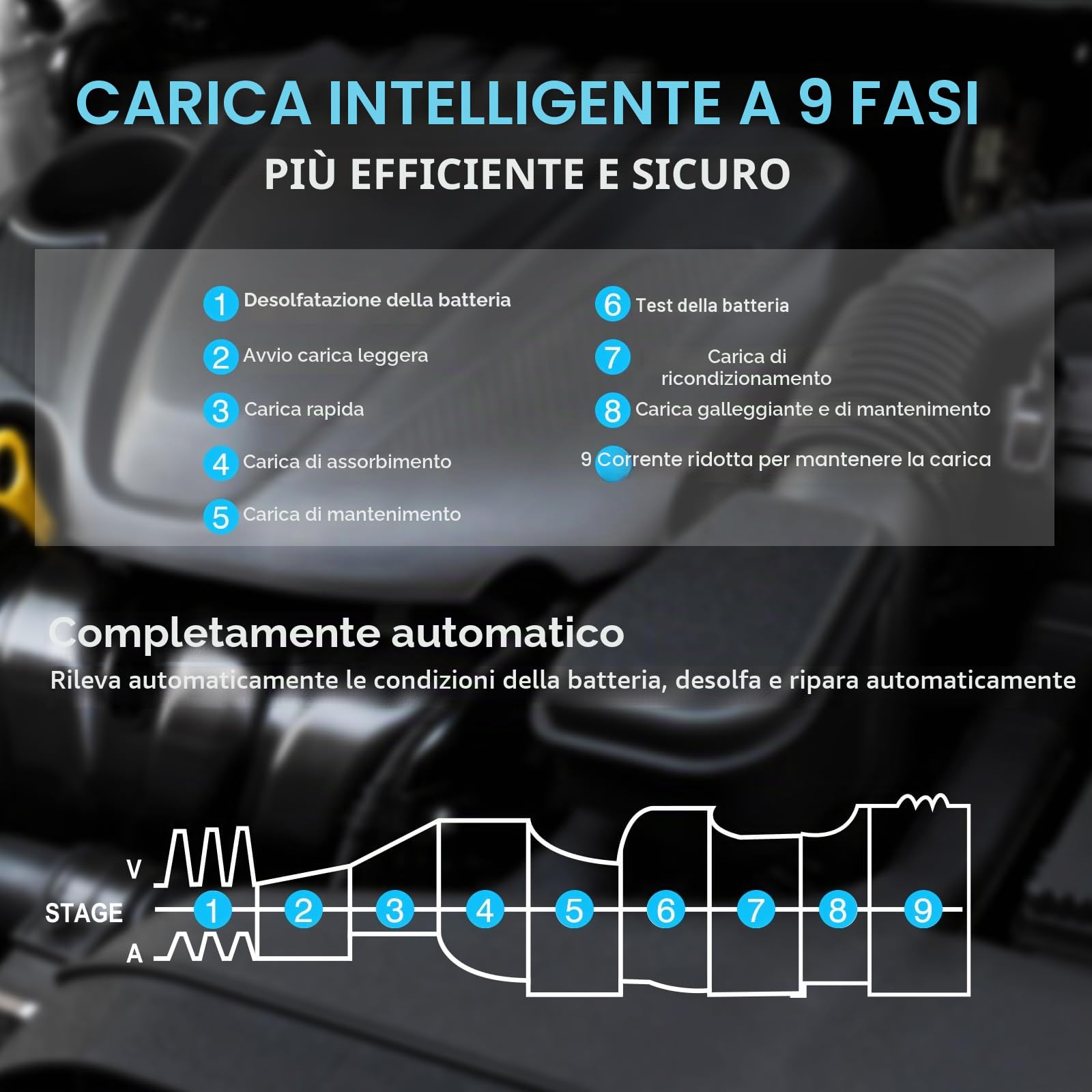 Caricabatterie per auto da 30 A, Haisito 6 V/12 V/24 V, caricabatterie e supporto per AGM, Gel, SLA, EFB e LiFePO4, caricabatterie automatico a 9 livelli con display LCD per auto, moto
