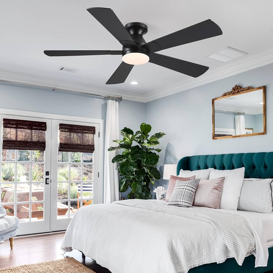 ◆ぱぴこ◆ BYKISTOK Black Ceiling Fans with Lights - 52In Flush Mount