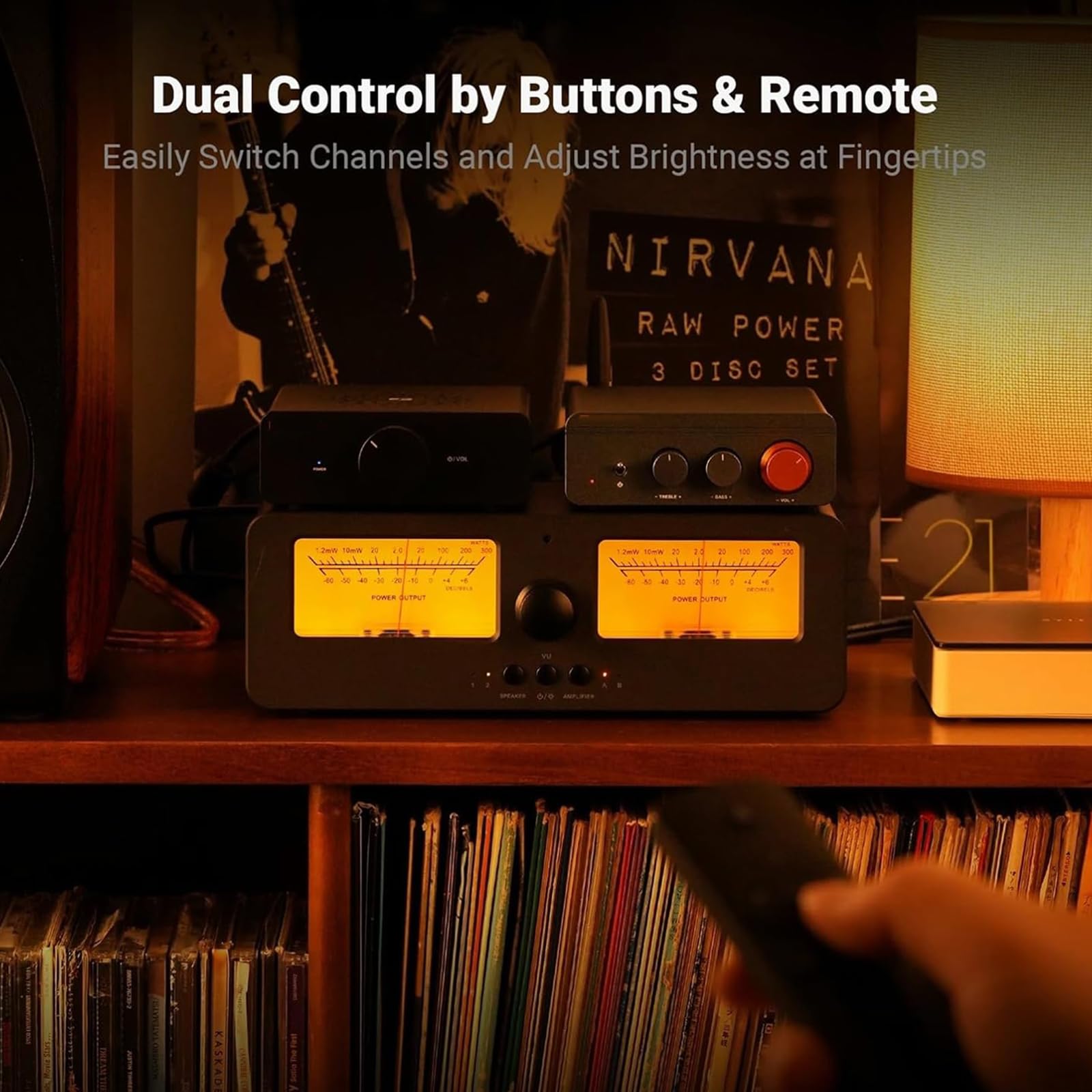 Audio Switcher 2-Wege Lautsprecher Selector Box mit Fernbedienung und Dual Analog VU Meter für HiFi Verstärker und Passive Lautsprecher