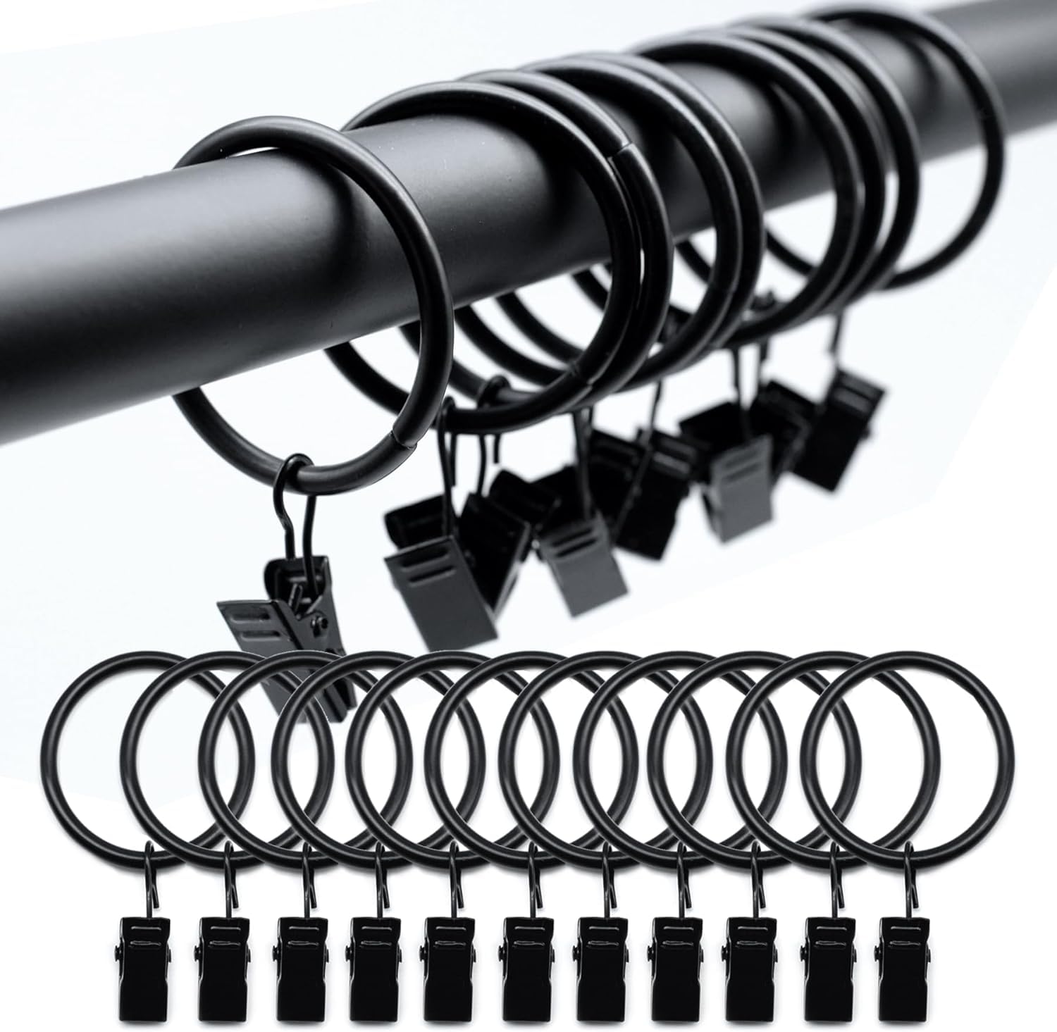 BOLDSTUFF 20 Pcs Metal Curtain Rings with Clips, Curtain Hooks Hangers Clip Rings 1.26 in I D, Fits up to 1 in Diameter Curtain Rod, Strong Decorative Drapery Rings for Hanging Drapes Bows Hat. (B0D9H3CX7Q) Amazon Price History, Amazon Price Tracker