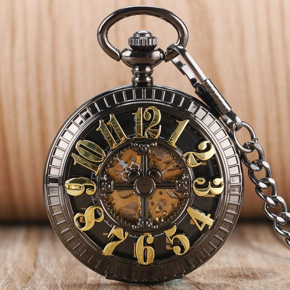 OIFMKC Pocket Watch Mechanical Automatic Pocket Watch Fashion Lovely Arabic Numbers Hollow Fob Clock Men Women Best Gift Pendant Necklace Chain
