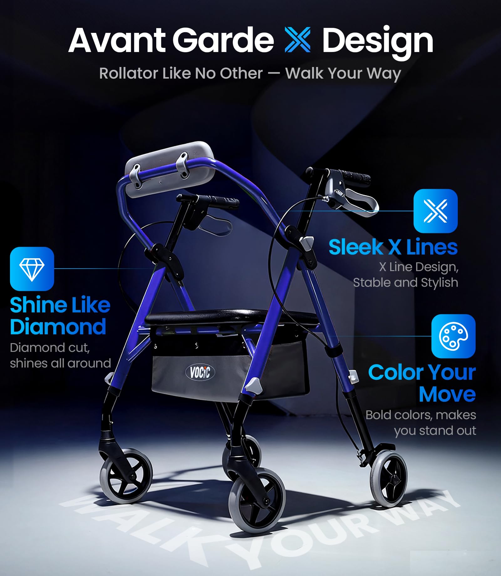 VOCIC Z11 Standard Rollator Walker for Seniors with Seat, 380 LBS — Amazon image 2