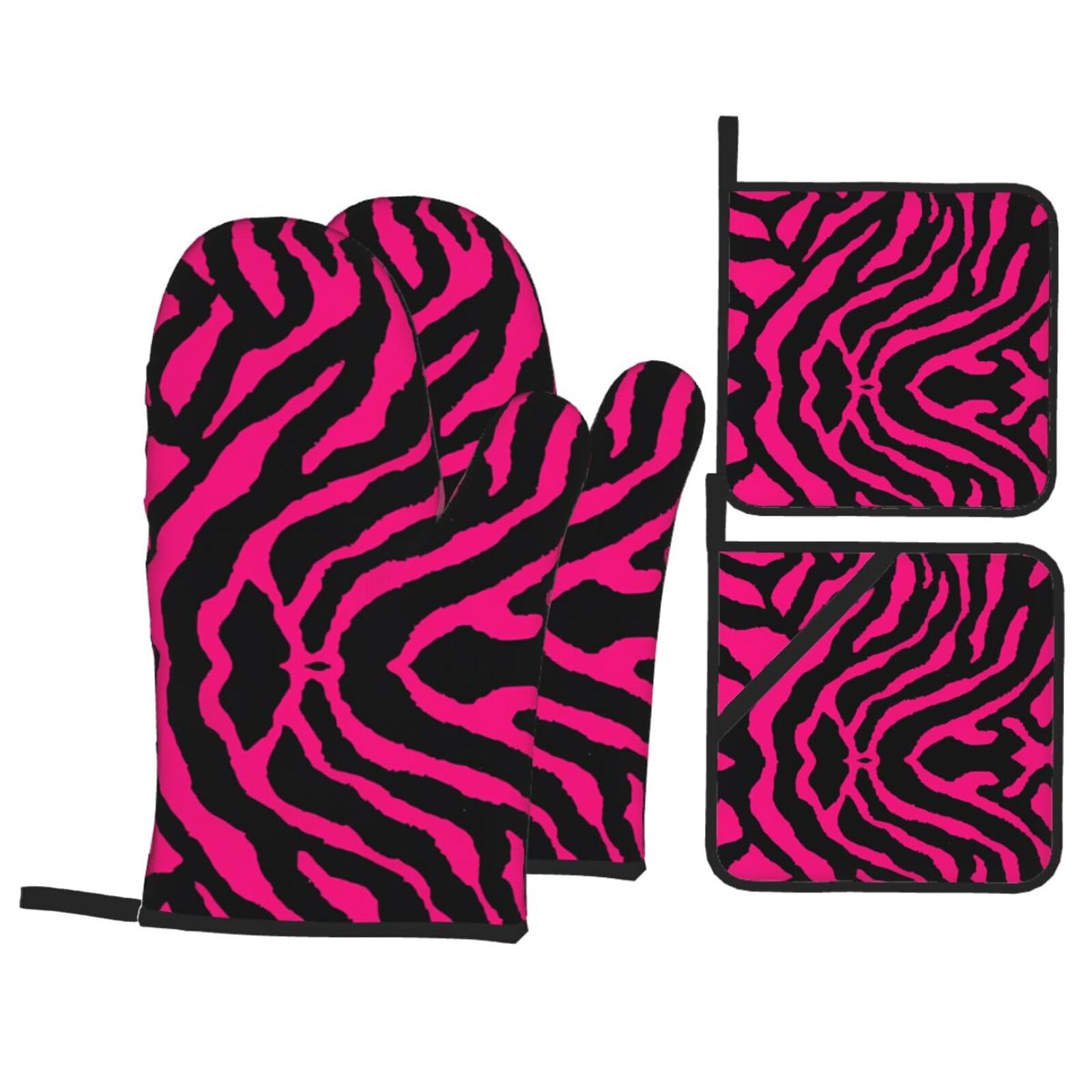 WHJSSF Zebra Tiger Leopard pink Prints 4-Piece Waterproof Oven Throws & Heat Resistant Pot Covers – Durable Kitchen Layers for Grilling & Baking