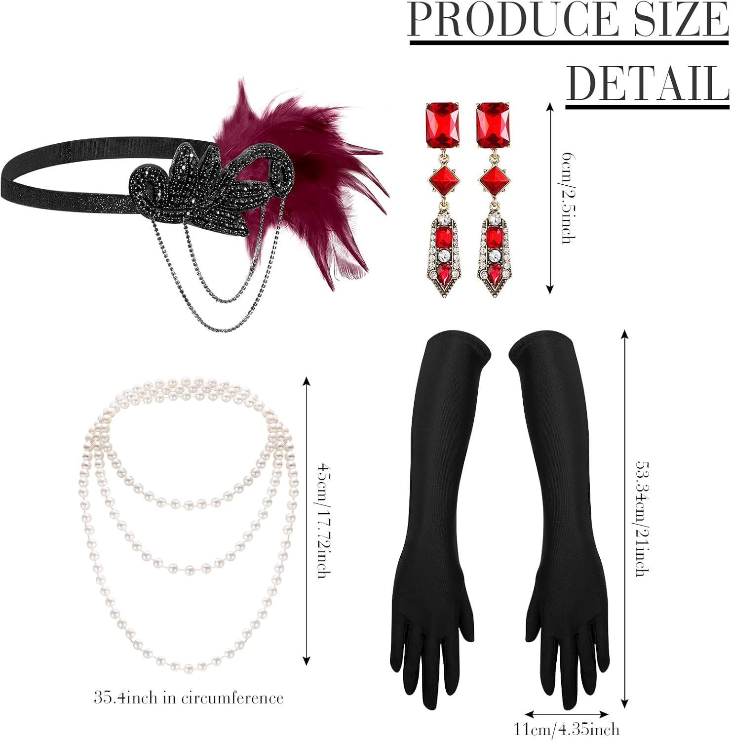 Tisancy 7 Pcs 1920s Women's Flapper Dress Sequin Dress Costume Headwear Earring Necklace Glove Stick Set and Long Feather Boa