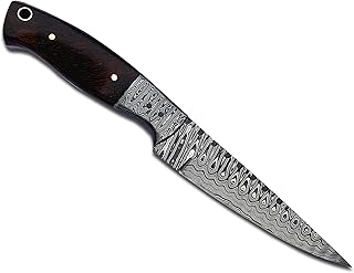 PAL 2000 KNIVES KNI-6009 Handmade Damascus Steel Fixed Blade Bushcraft Knife Rosewood Handle with Sheath - PAL 2000 KNIVES