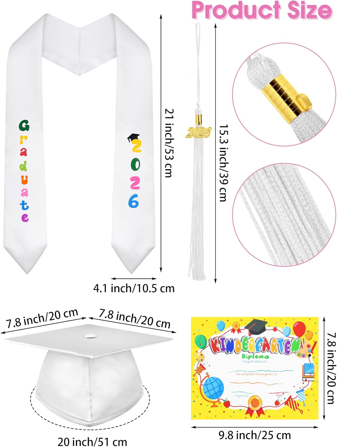SOMSOC 5 Pack 2026 Graduation Gown Cap Stole Set with Tassel Certificate Graduation Kit for Graduates Preschool Kindergarten
