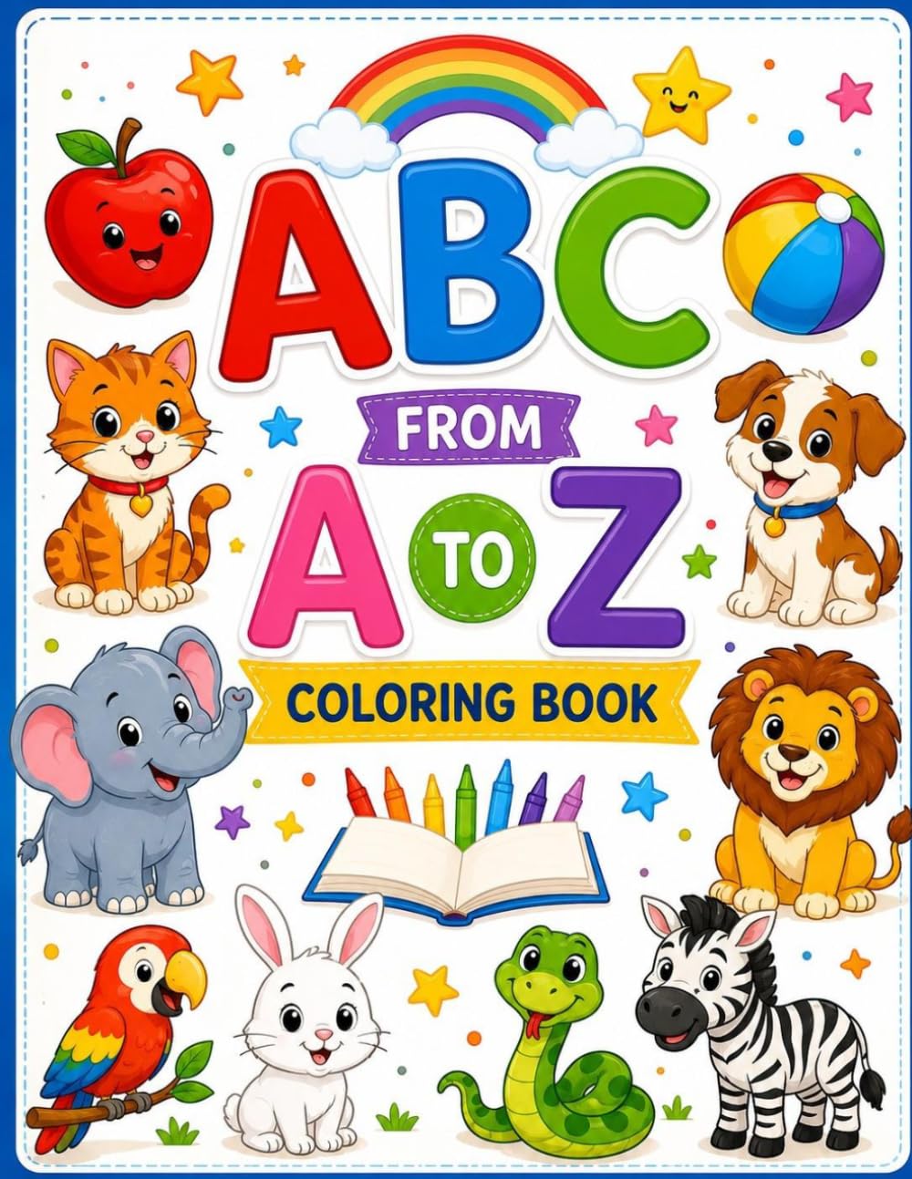 A-Z Colouring Book for Kids.: 56 Large colouring Pages From A is for Apple to Z is for Zebra.