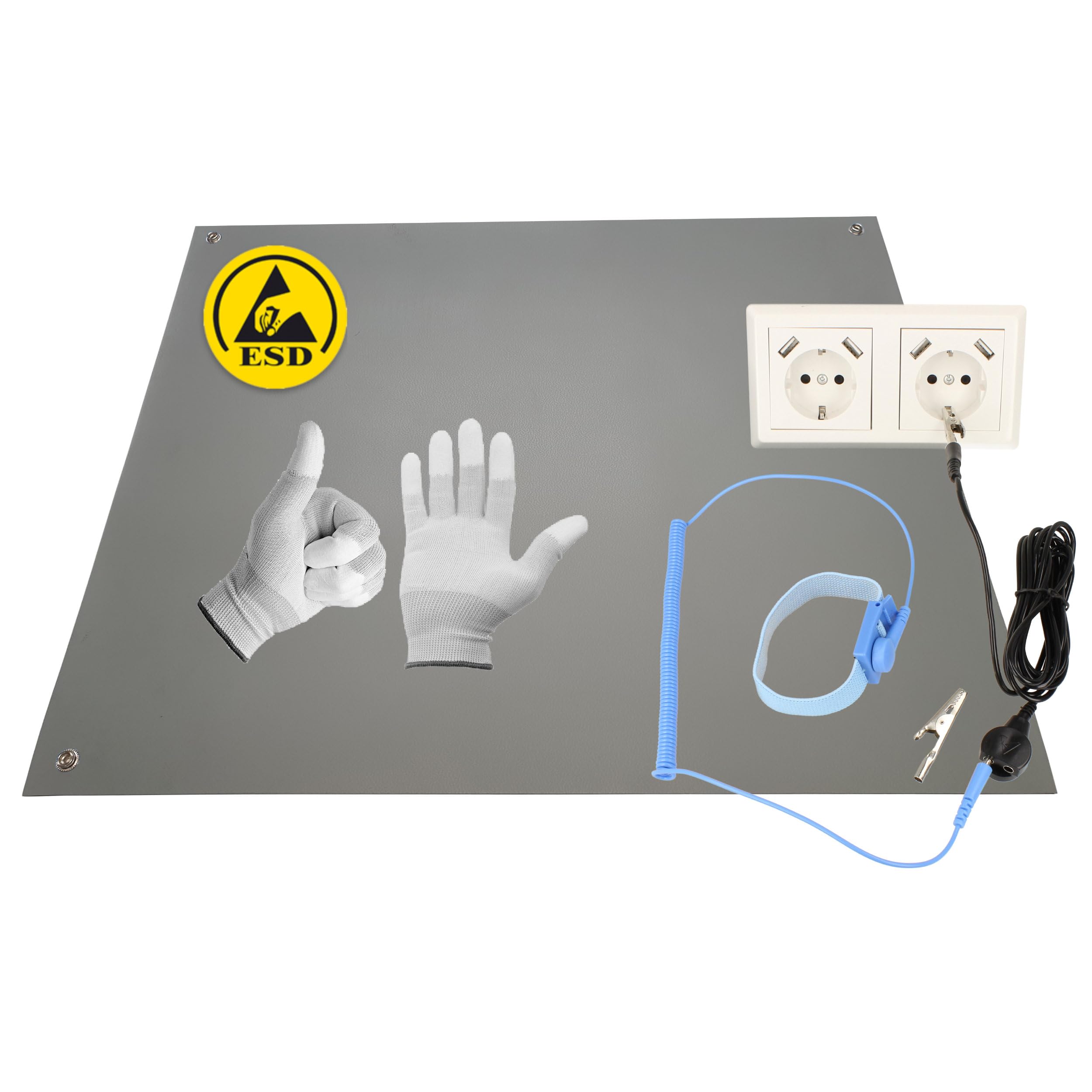120 x 60cm Alfombra antiestática ESD para ordenador - incluye manguito + 2,4m de extensión + guantes ESD -L-