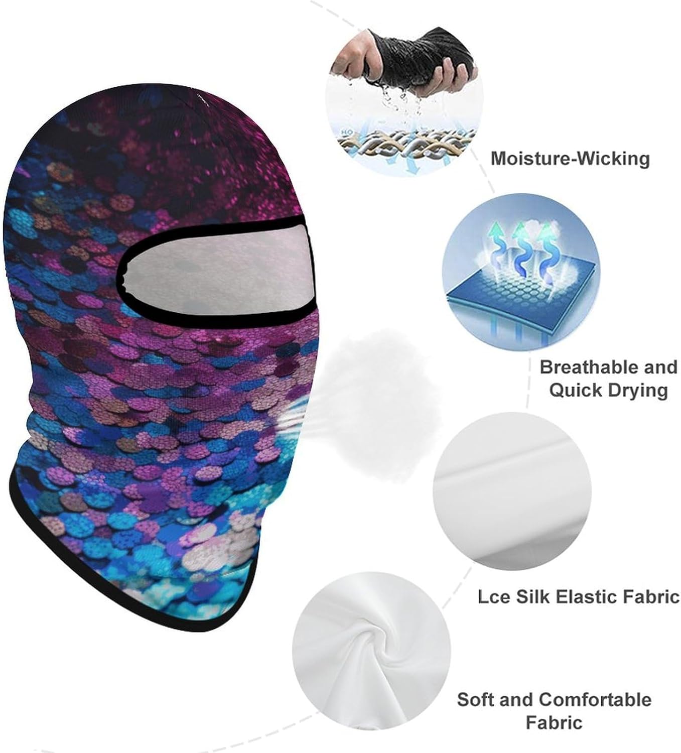 Glitter Sequin Spot Balaclava Ski Mask Sun Protection Breathable Full Head Mask Full Face Mask Neck Gaiter Windproof Scarf for Motorcycle Skiing Cycling