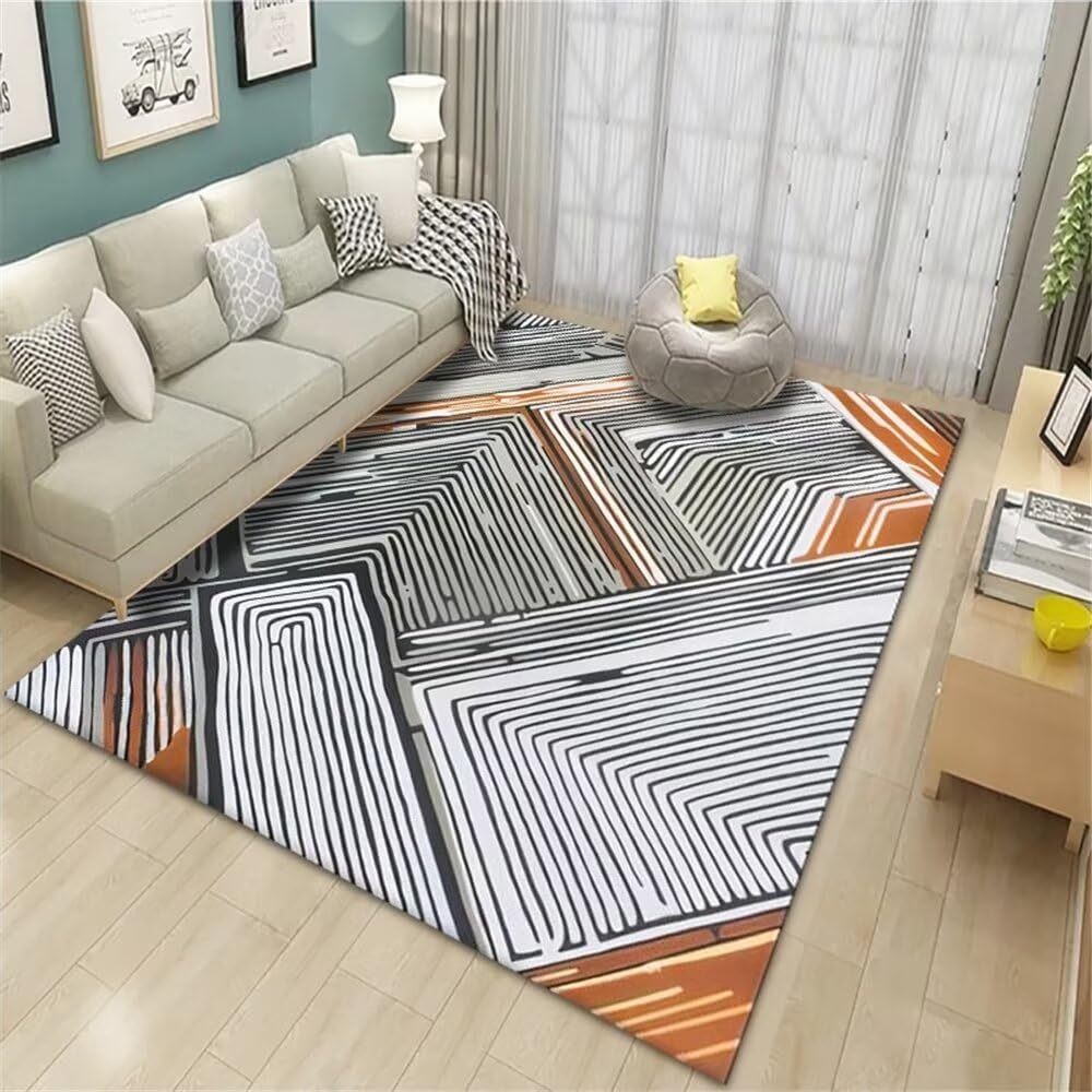 Tapis 120X160Cm géométrie moderne à fines rayures antidérapant pour chambre
