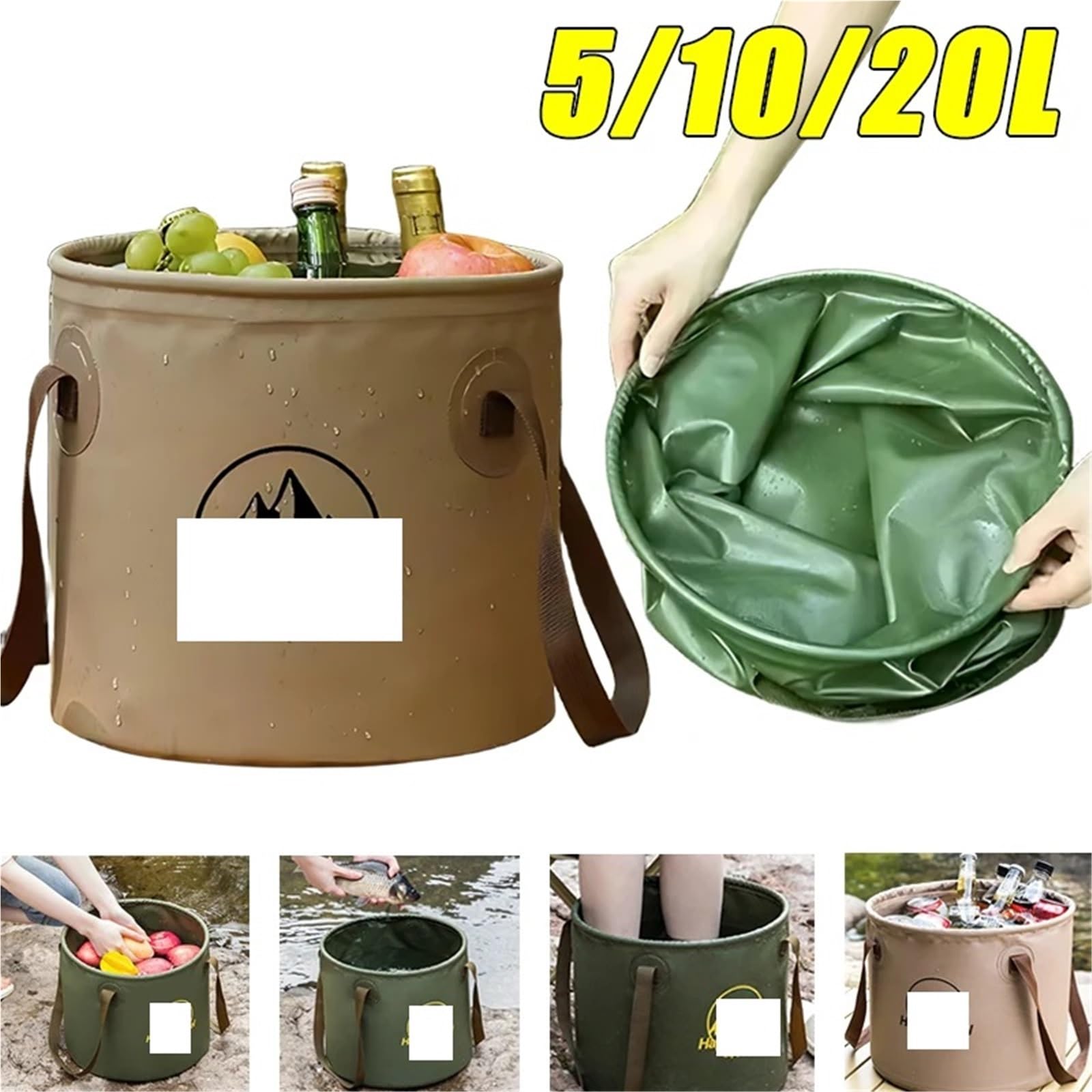 Secchio Da Pesca Pieghevole Secchio multifunzionale da esterno 5/10/20 litri, pieghevole, portatile, viaggio, di grande capacità, for campeggio e pesca(MIX-2PCS)