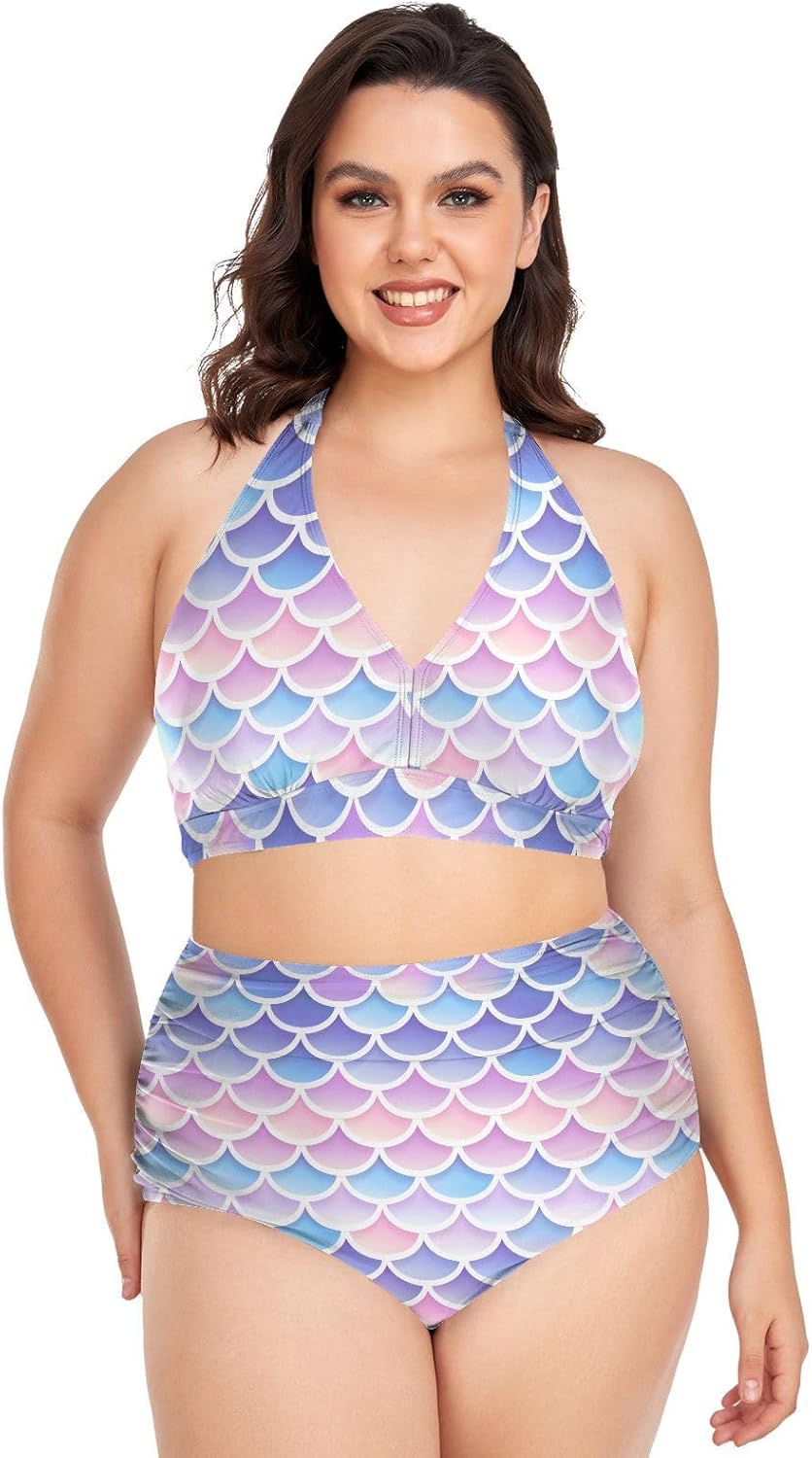 MNSRUU Plus Size Swimsuits for Women Beach Womens Bikini Sets Sexy High Waisted Swimsuits Tummy Control