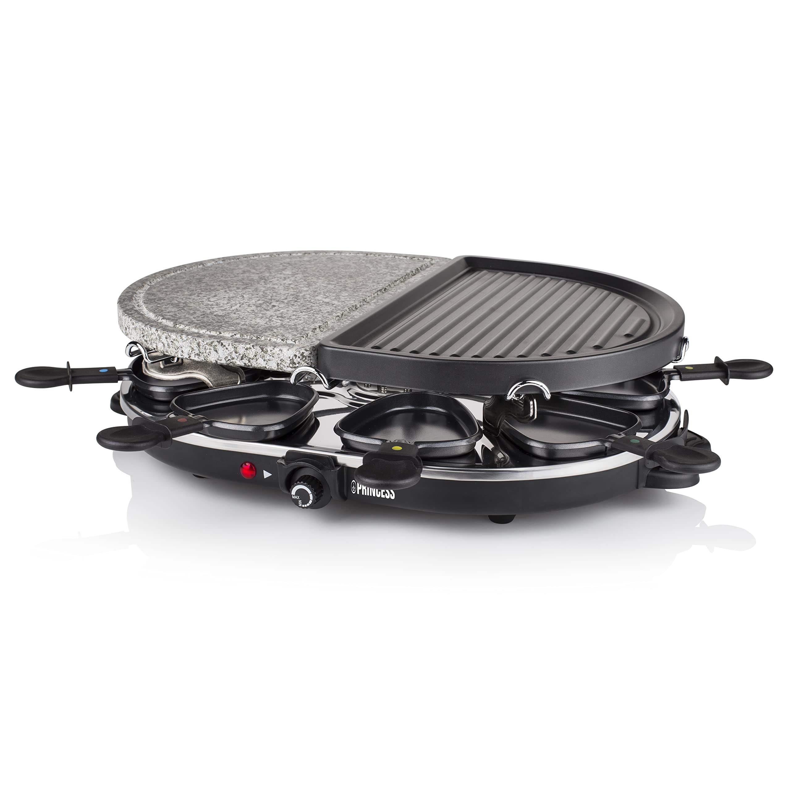 Princess 162710 Oval Stone Grill Party – Parrilla de piedra y raclette combinadas para 8 personas