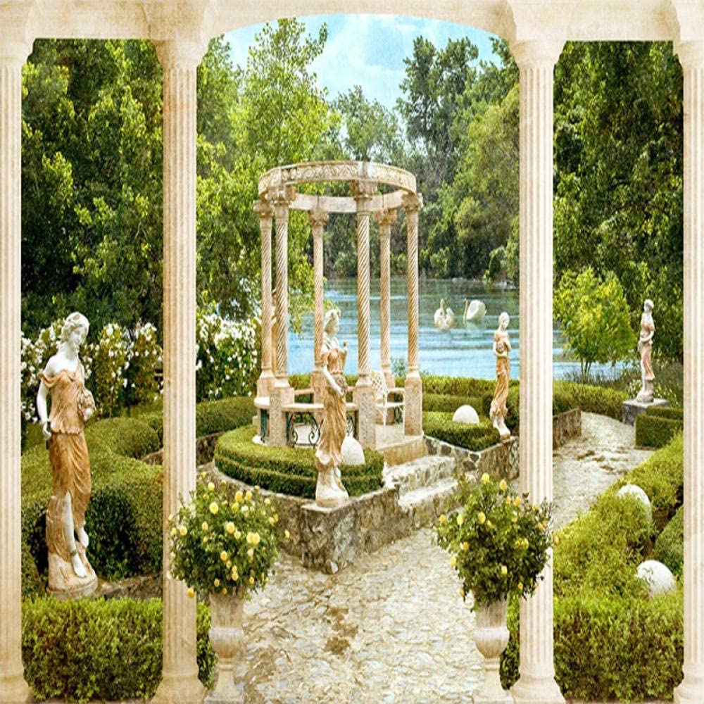 3D Columna Romana Estatua Jardín Paisaje Papel Tapiz Patrón De Foto Mural De Pared Decoración De Carteles De La Habitación Del Hogar - Para Sala De Estar Oficina Dormitorio300 x 210 cm (ancho x alto)