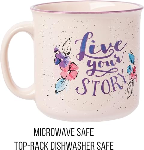 Miniatura 3 de Silver Buffalo - Taza de cerámica de campamento de las princesas Disney con texto Live Your Story, con Jasmín, Tiana, Mulán y Moana, 20 onzas