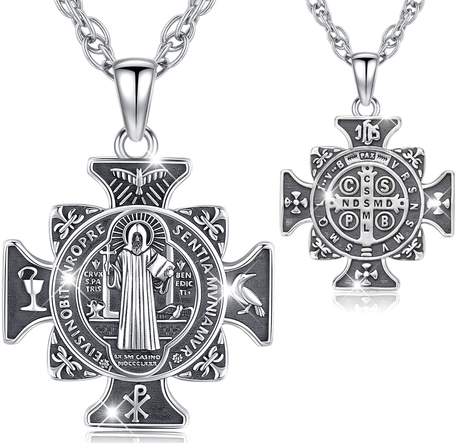 Saint Michael/Saint Christophorus/Heiliger Benedikt Kreuz Anhänger Halskette 925 Sterling Silber Erzengel St Michael Anhänger Religiöser Amulett Schmuck für Damen Herren