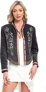 Retro Boho Velvet Embroidered Cropped Women Party Coat | Soft velvet jacket with fine floral embroidery, smooth full lining, versatile for party & daily layering