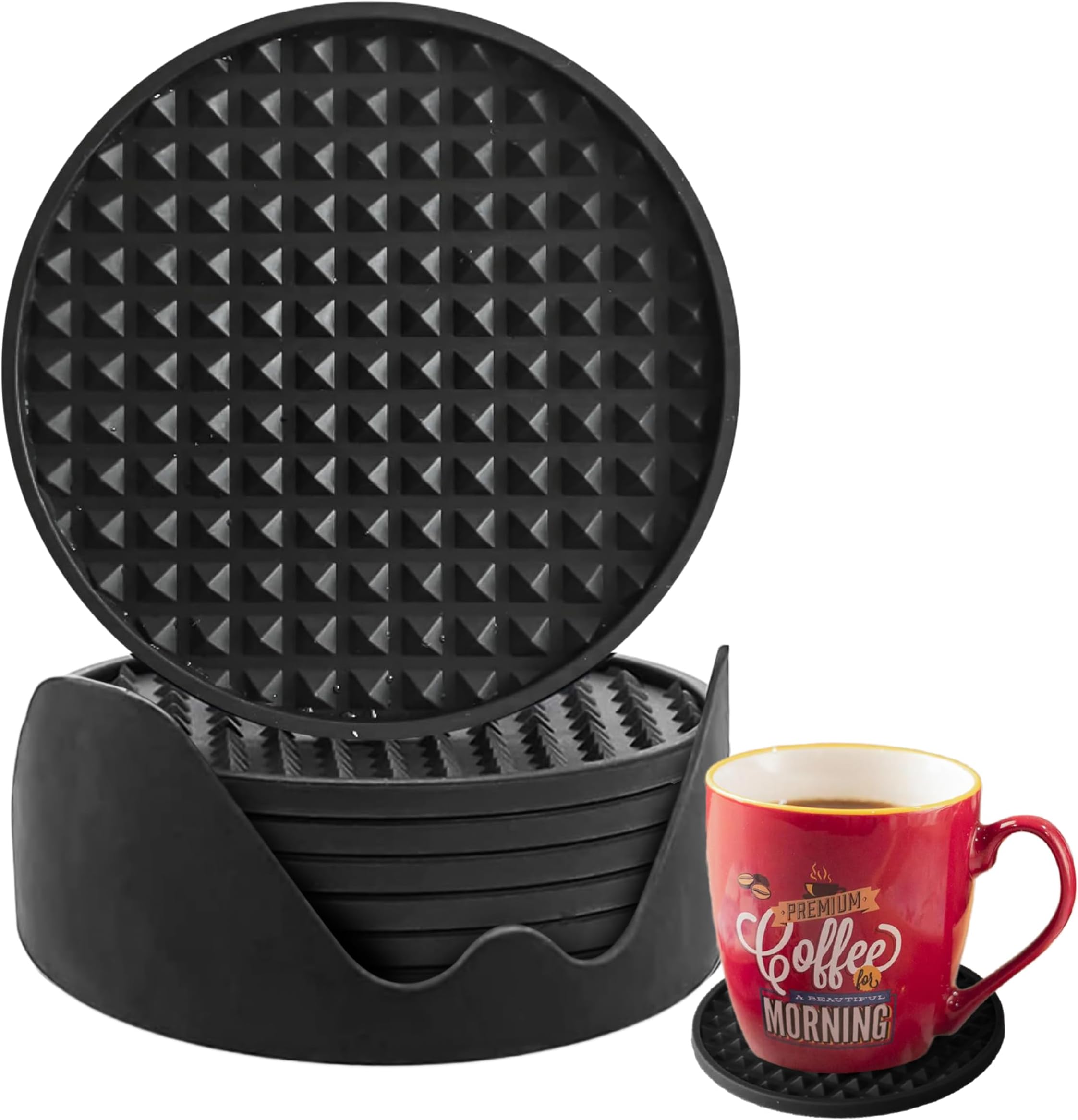 Barvivo Drink Coasters Set of 8 /w Holder - Tabletop Protection for Any Table Type, Wood, Granite, Glass, Soapstone, Sandstone, Stone Tables - Perfect Soft Coaster Fits Any Size of Drinking Glasses