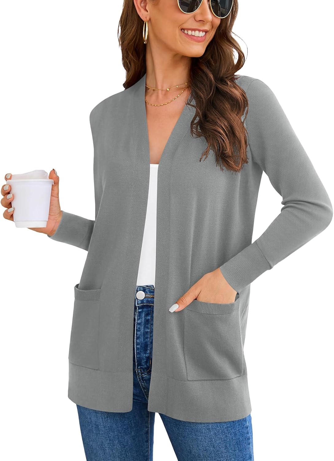 Women's 2025 Long Sleeve Cardigan Sweaters Fashion Casual Soft Knit Business Coat Vest with Cozy Pockets (S-3XL)