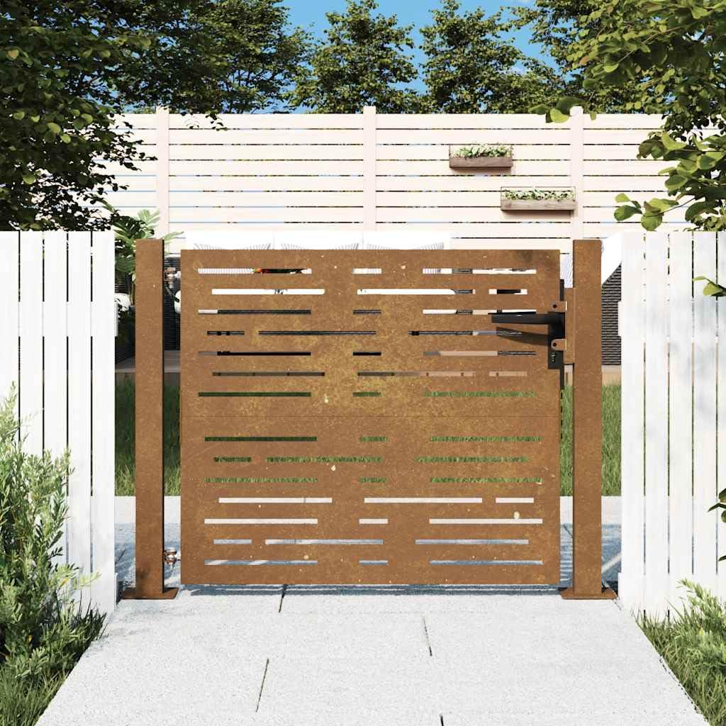 vidaXL Puerta de jardín Acero corten diseño Cuadrado 100x100 cm, Puerta de Metal, Puerta Delantera de jardín, Puerta de jardín con Cerradura