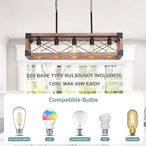 Miniatura 6 de Airposta Iluminación de isla de cocina, 33.5 pulgadas, 5 luces, lámpara lineal de granja para comedor, mesa de billar, lámpara colgante, acabado de