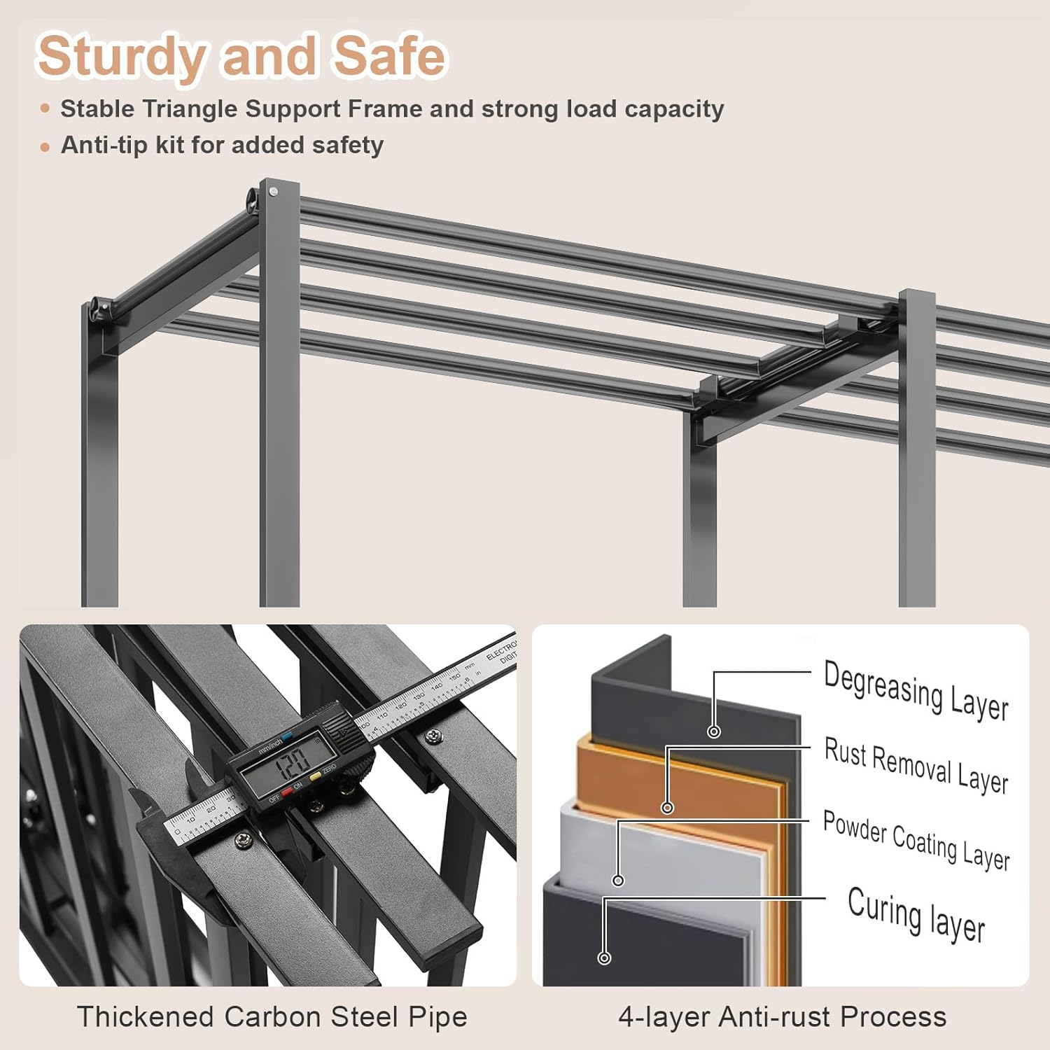 Heavy Duty Clothes Rack with Cover,71" Portable Wardrobe Closet for Hanging Clothes,Black Metal Clothing Rack,95% Assembled,71" 20.5" 69"