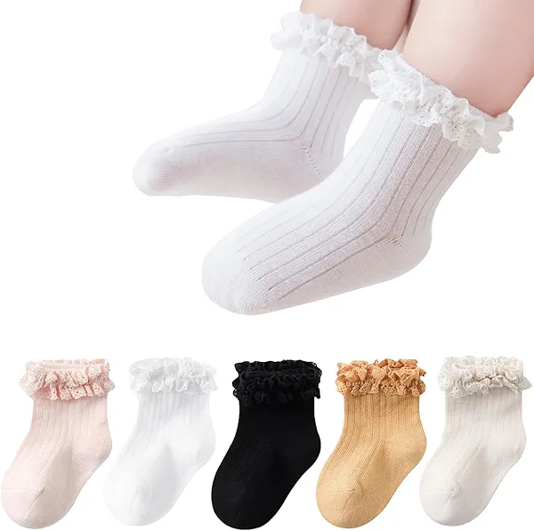 Apone Fatu Toddler Socks Baby Princess Little Girls Lace Flower Stripe Crew Socks