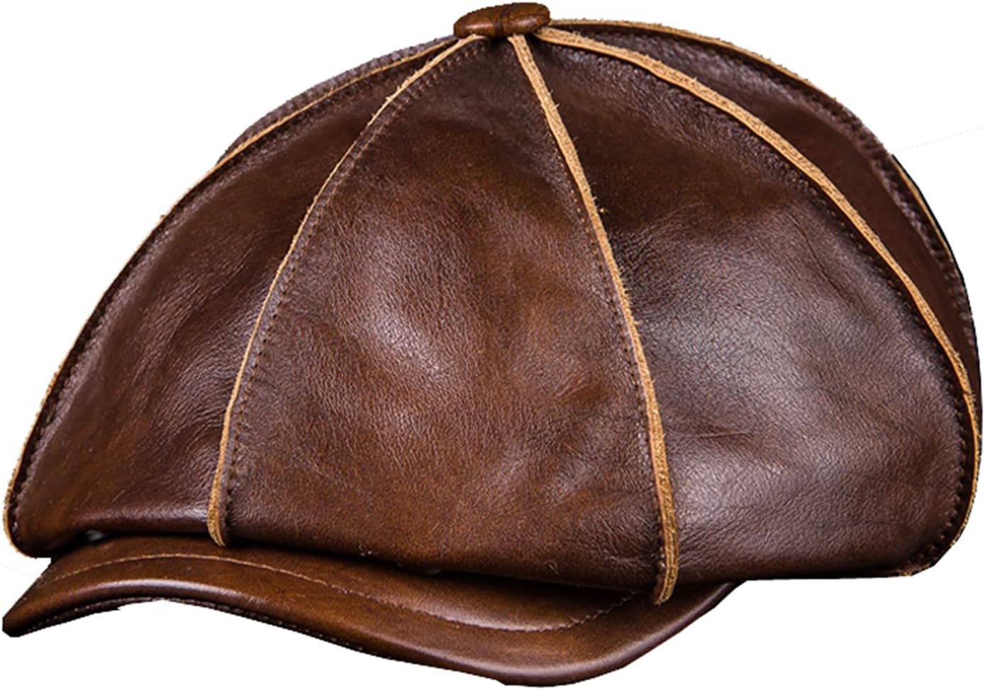 Men's Genuine Cowhide Leather Octagonal Cap Vintage Newsboy Hat Driving Flat Winter Male Artist Cap