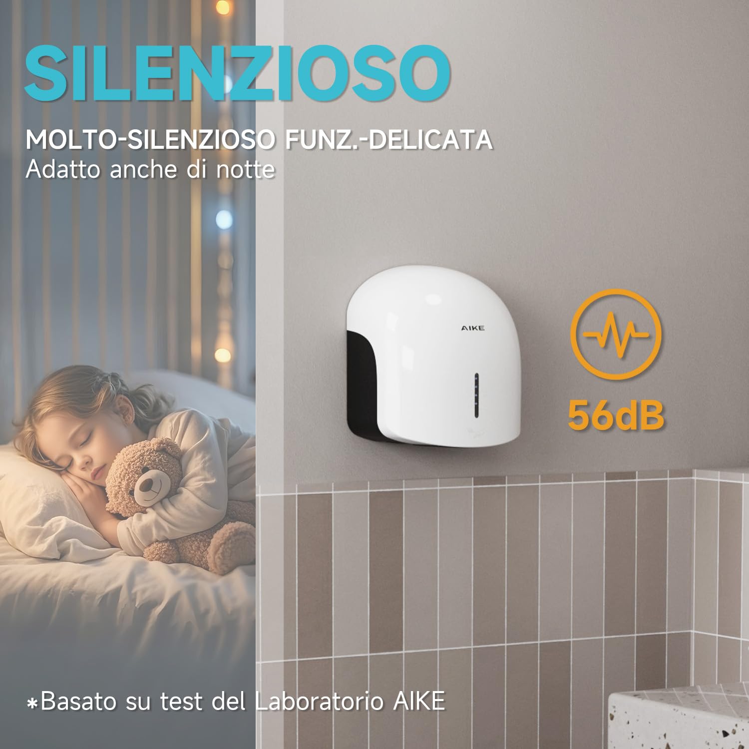 AIKE GentleAir Asciugamani Elettrico ad Aria Calda Silenzioso, per Casa & Bagni, AC220V-240V, Bianco Nuvola
