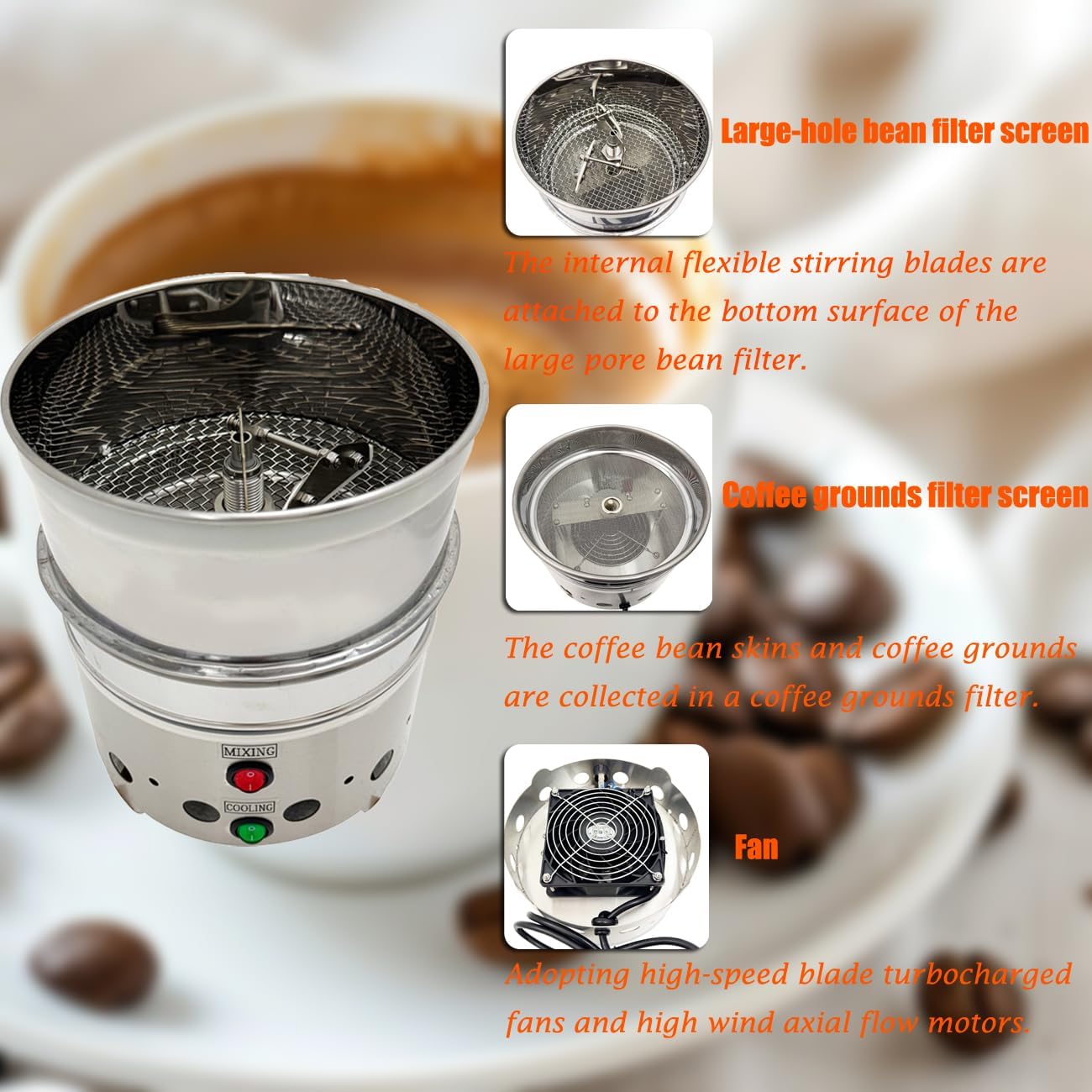 Self-Stirring Type Coffee Bean Cooler 1.76LB Electric Coffee Bean Roasting Cooling Plate 110V