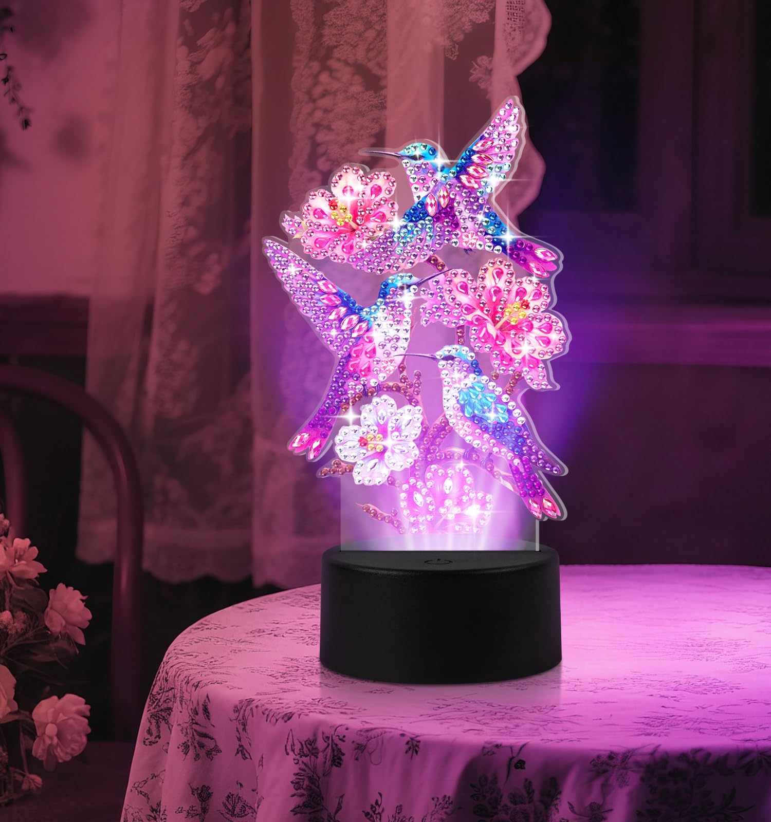 ALKALO Lampka nocna do malowania diamentami, zestawy do malowania diamentowego dla dorosłych, ozdoby na biurko, dekoracja stołu, diamentowe akcesoria artystyczne, dla dorosłych, początkujących, lampa