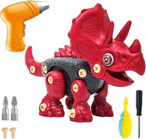 WeYingLe Juguetes de dinosaurio desmontables para niños, juego de juguetes de construcción de dinosaurios con taladro eléctrico T Rex Triceratops