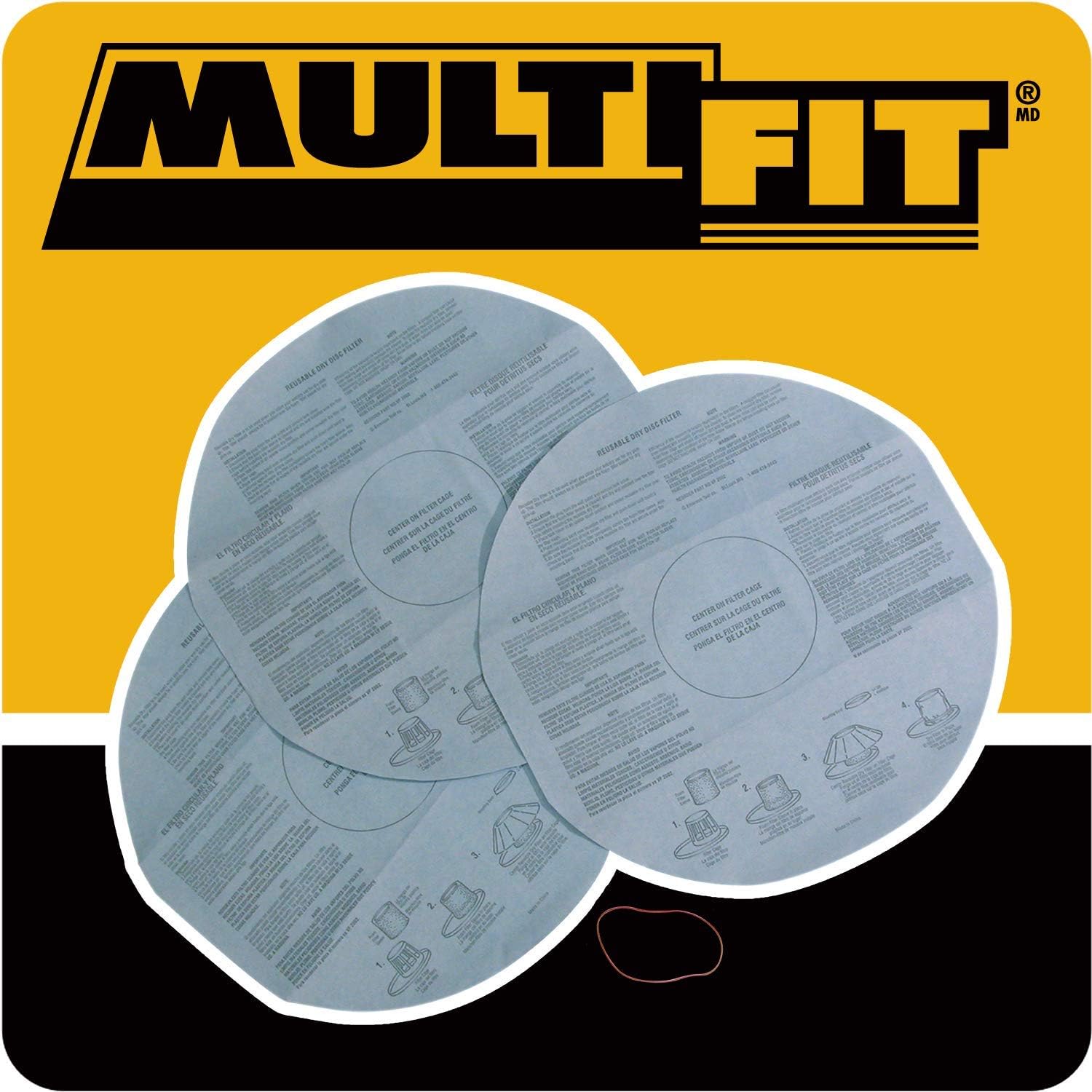 MULTI FIT Wet Dry Vac Filter VF2002 Dry Disc Vacuum Filters for Most 5 Gallon and Larger Shop-Vac Branded Wet Dry Vacuum Cleaners (3 Disc Filters with 1 Band)