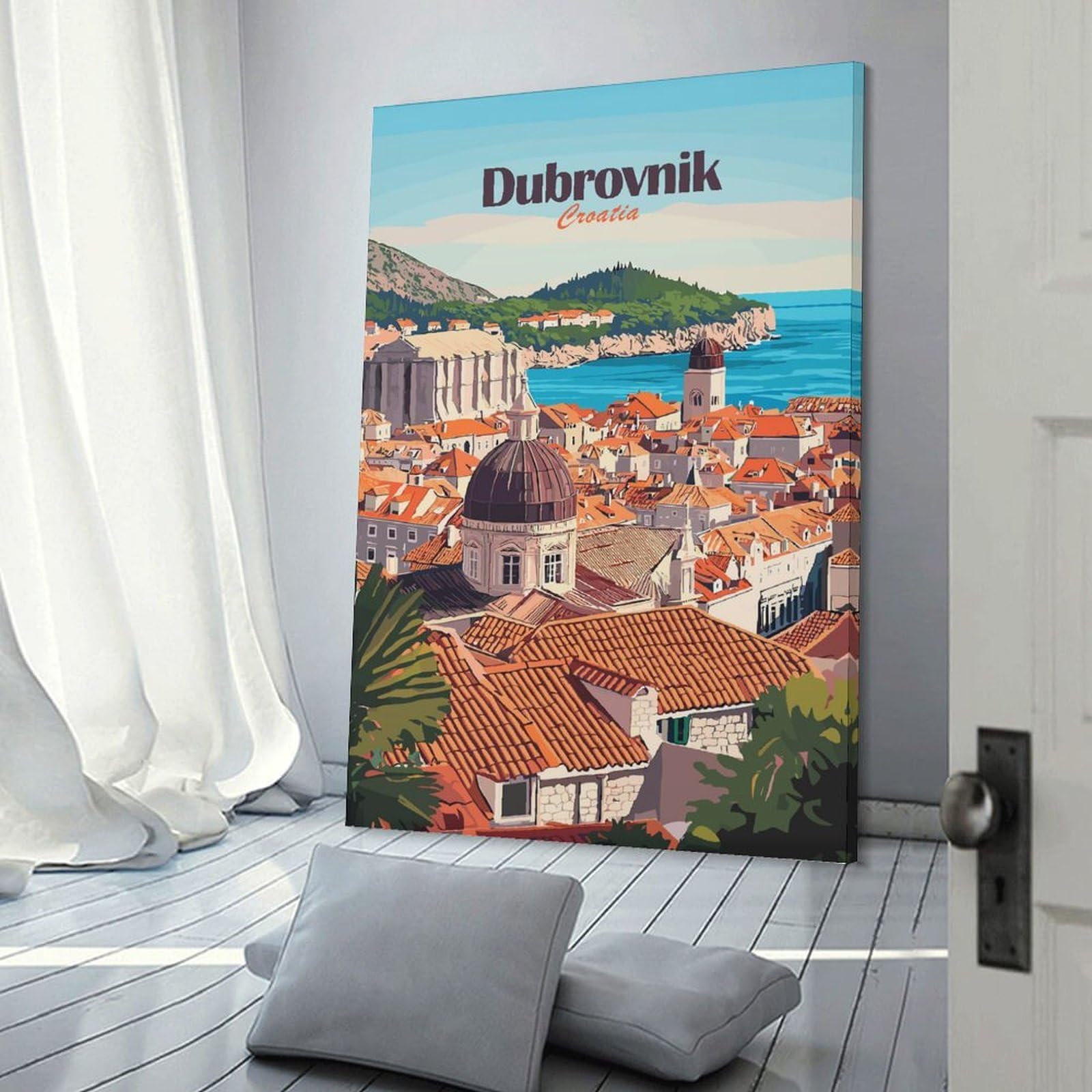 Junmoney Dubrovnik Cityscape(3) Wall Picture Print 24x36inch(60x90cm), for Corridors, Hallways Or Apartment Entries, Decorative Canvas Styling for Entry Areas