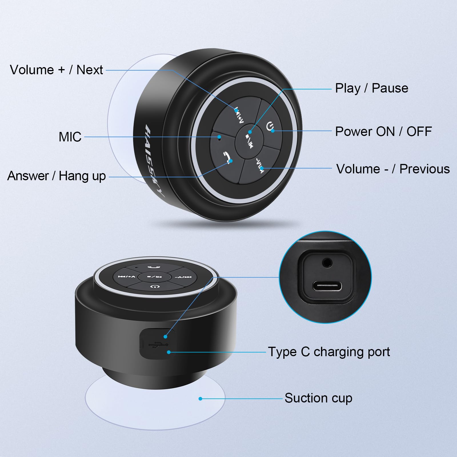 Altoparlante da doccia Bluetooth impermeabile, altoparlante portatile wireless impermeabile per piscina, altoparlante galleggiante IP67 da bagno con ventosa per campeggio, spiaggia, feste,