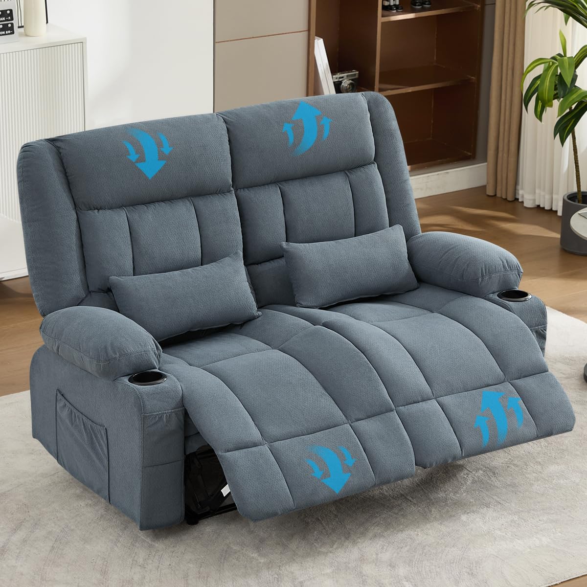 Recliner Loveseat Couch with Cup Holders for Living Room LoveSeat Manual Oversized Recliner with Ergonomic, Side Pocket for Adult