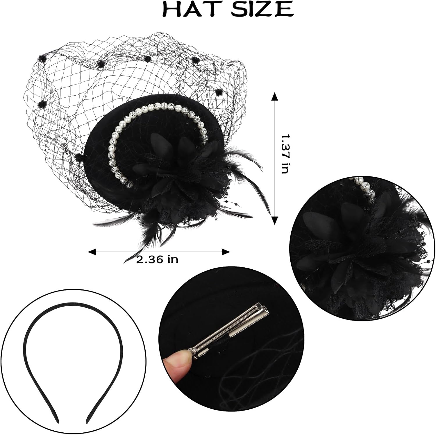 AMCAMI 20s 50s Pillbox Hat and Lace Gloves, Fascinator Hats for Women, Tea Party Accessories for Women - Image 3