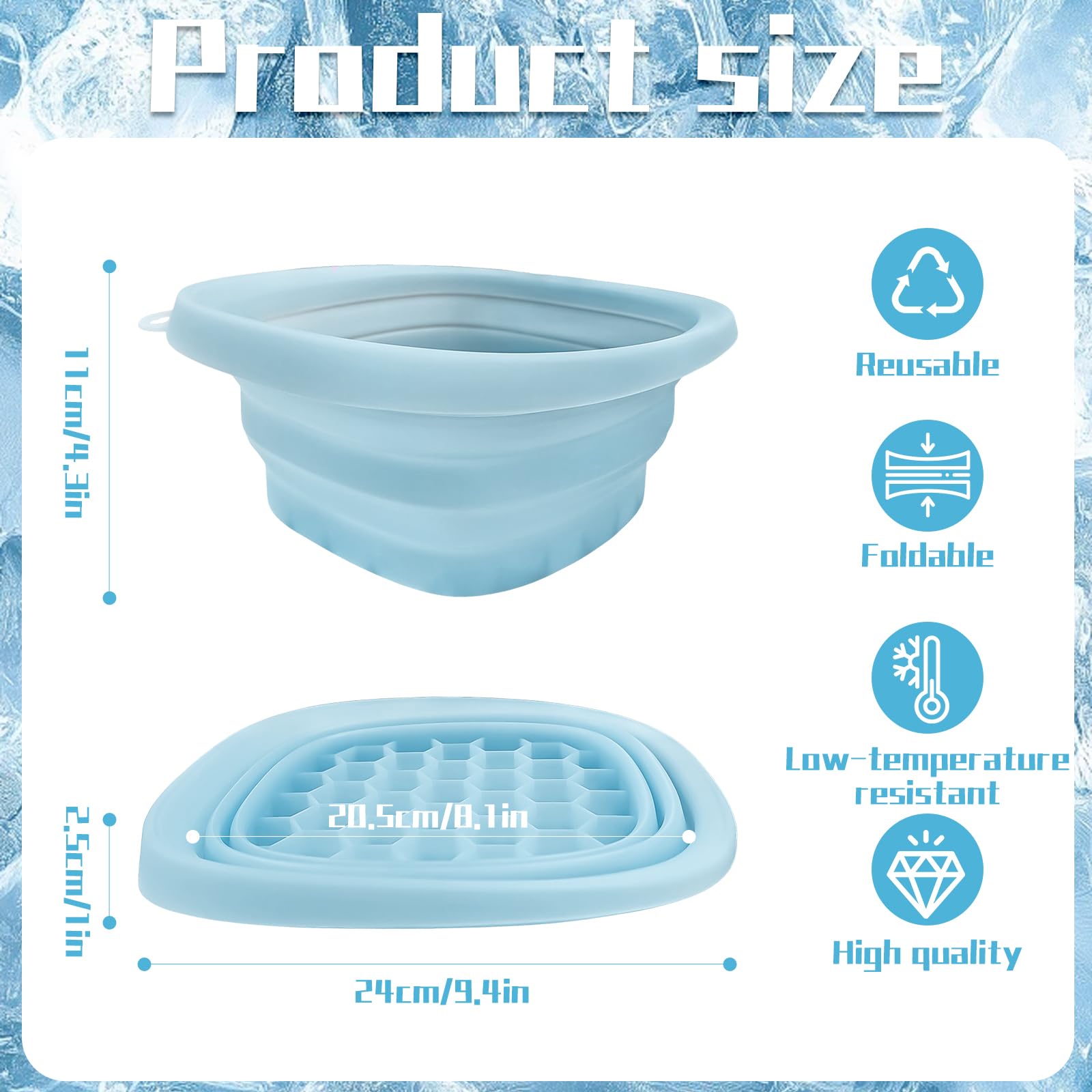Bol de Bain à Glace en Silicone,Ice Bath Bowl,Convient aux Voyages et à une Utilisation à Domicile, Réduit les Gonflements et Apaise la Peau, Sans BPA et Inodore (Bleu)