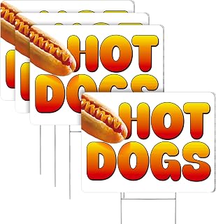 3 Pack Hot Dog Sign 15.7 x 12 Inches Double Sided Yard Signs with Metal Stakes for Outdoor Business Advertising and Events Publicity