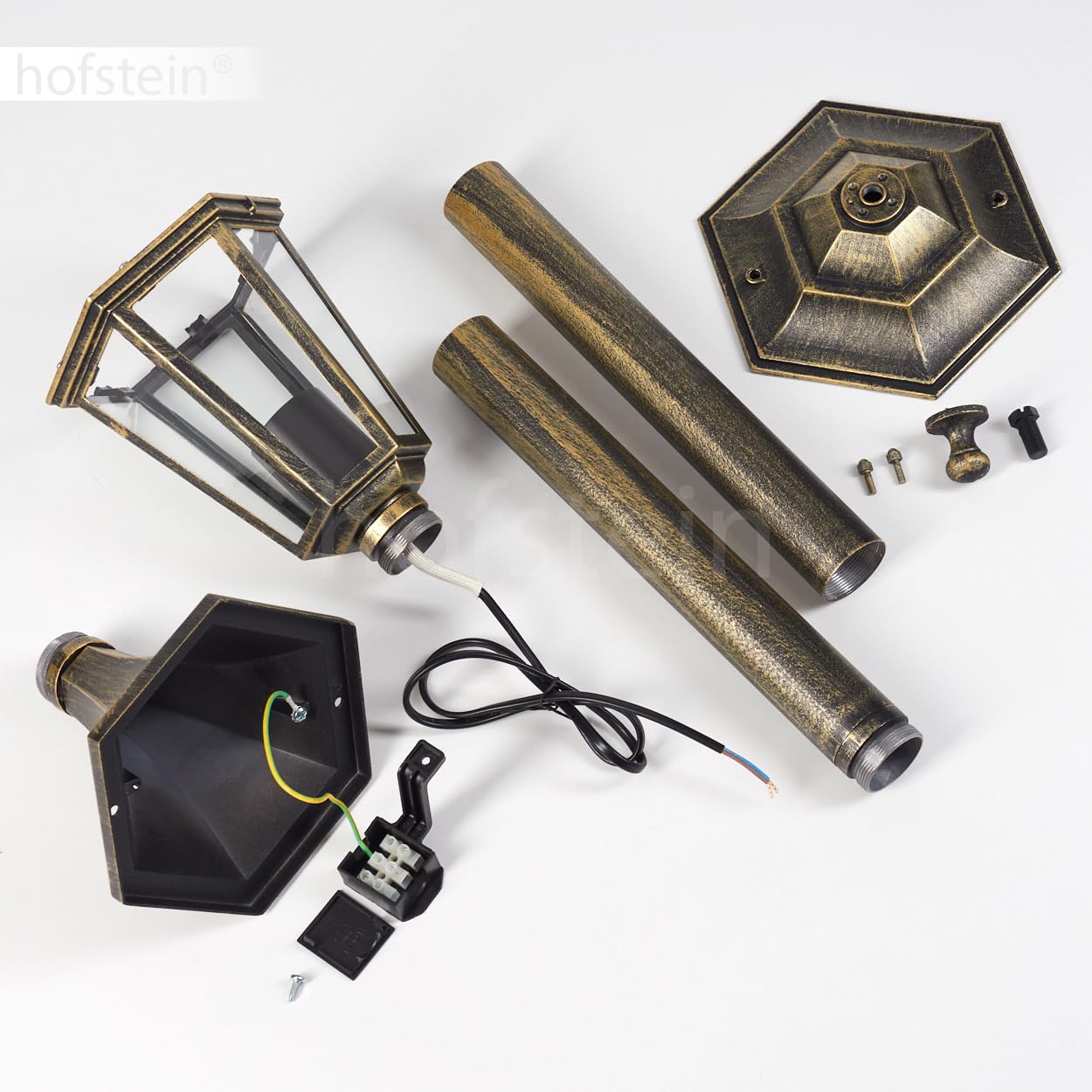 HOFSTEIN Lampa zewnętrzna Loria, oświetlenie ścieżki z metalu/szkła w kolorze złotym/brązowym/przezroczystym, lampa zewnętrzna o antycznym wyglądzie, 99 cm, lampa ogrodowa, oświetlenie ogrodowe IP44,